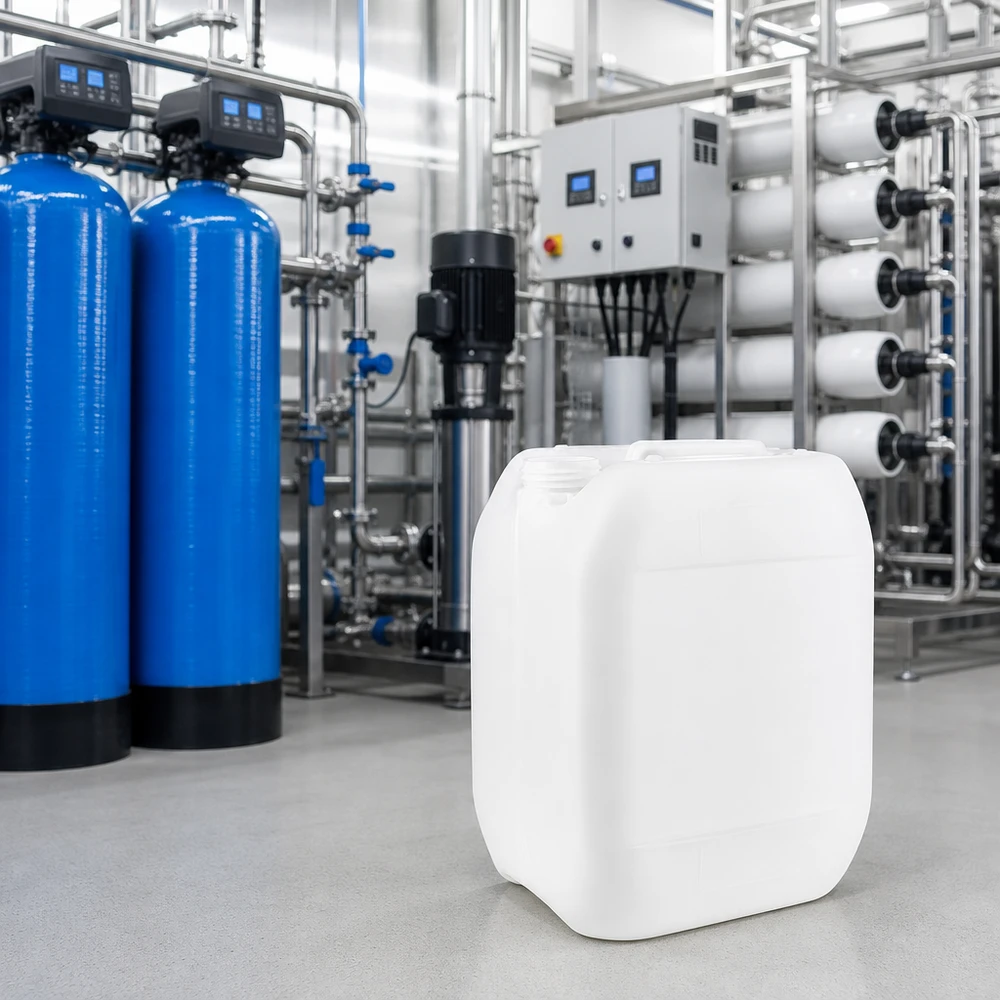 Compacte jerrycan van 10 liter zonder sluiting voor waterchemicaliën in waterzuiveringsinstallaties
