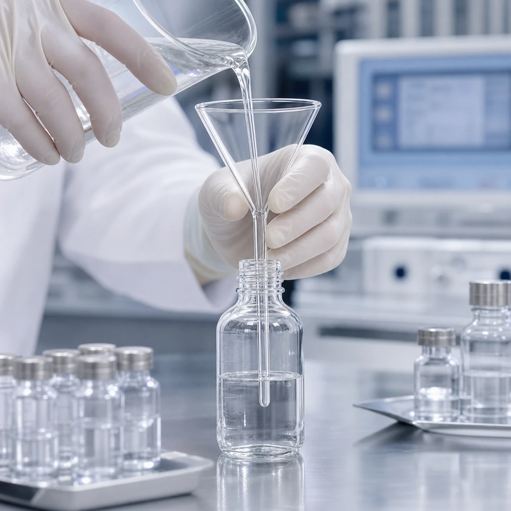 Glazen trechter Ø 100mm - kalk-soda-glas - 60° hoek Professionele laboratoriumtrechter van stevig kalk-sodaglas met een optimale opening van 100 mm voor veilige experimenten