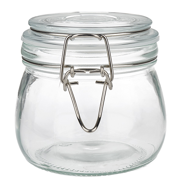 500 ml voorraadpot type S met scharnierende top UN. Bauchiges Vorratsglas 500ml mit bewährtem Bügelmechanismus für optimale Konservierung