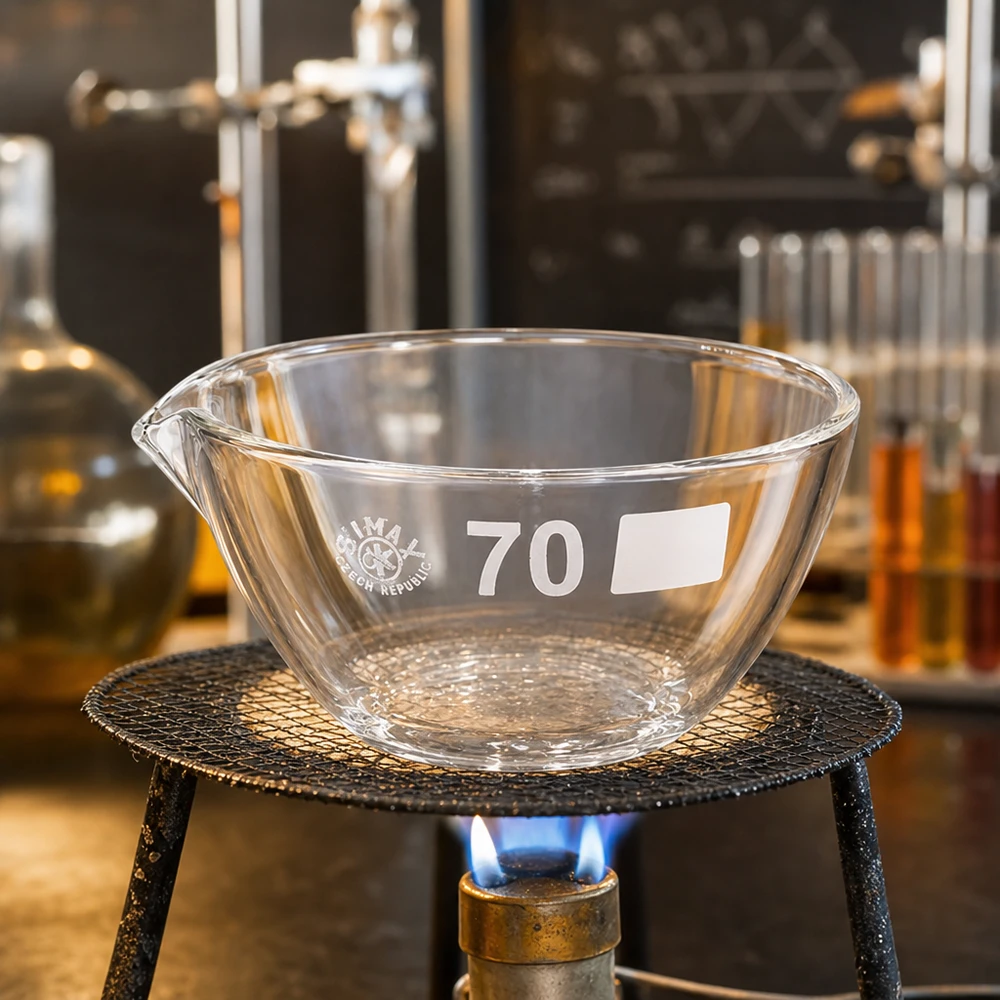Indampschaal 60ml van borosilicaatglas met schenktuit Precisiedampbak ø70mm met schenktuit gemaakt van temperatuurbestendig borosilicaat voor professionals