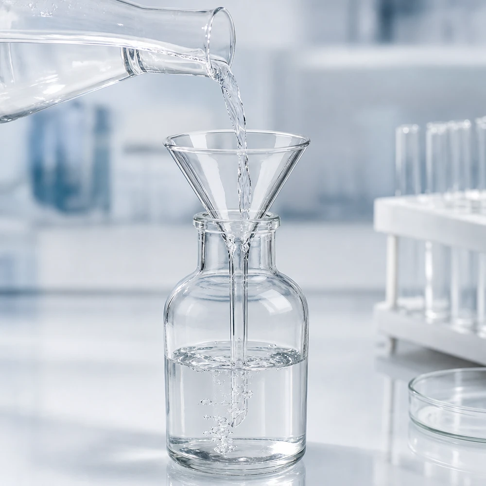 Glazen trechter Ø 75mm - borosilicaat 3.3 - 60° hoek Transparante trechter van borosilicaatglas met een diameter van 75 mm voor een duidelijk zicht bij het decanteren