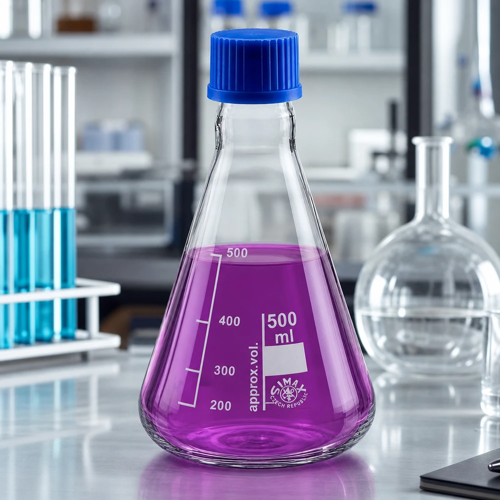 Erlenmeyer 500ml glas met nauwe hals borosilicaat met schroefdraad en sluiting Erlenmeyer van robuust laboratoriumglas met een inhoud van 500 ml en schroefdraad