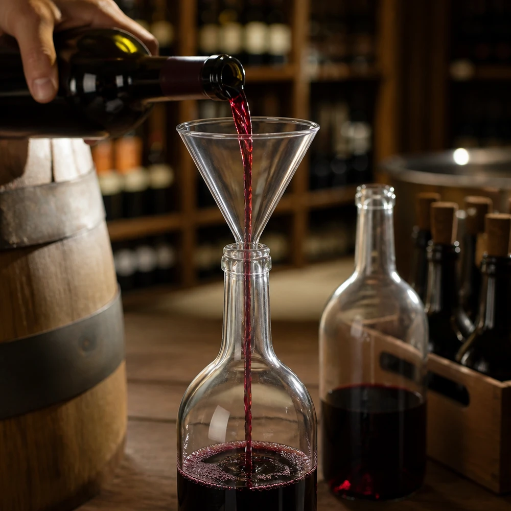 Glazen trechter Ø 100mm - kalk-soda-glas - 60° hoek Doorzichtige glazen trechter van 100 mm met kort handvat voor het professioneel decanteren van wijn en vloeistoffen