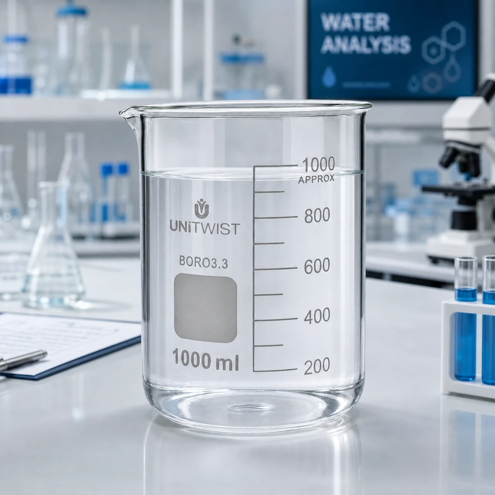 Becherglas 1000 ml BORO3.3, laag model met tuit, voor wateranalyse in het laboratorium