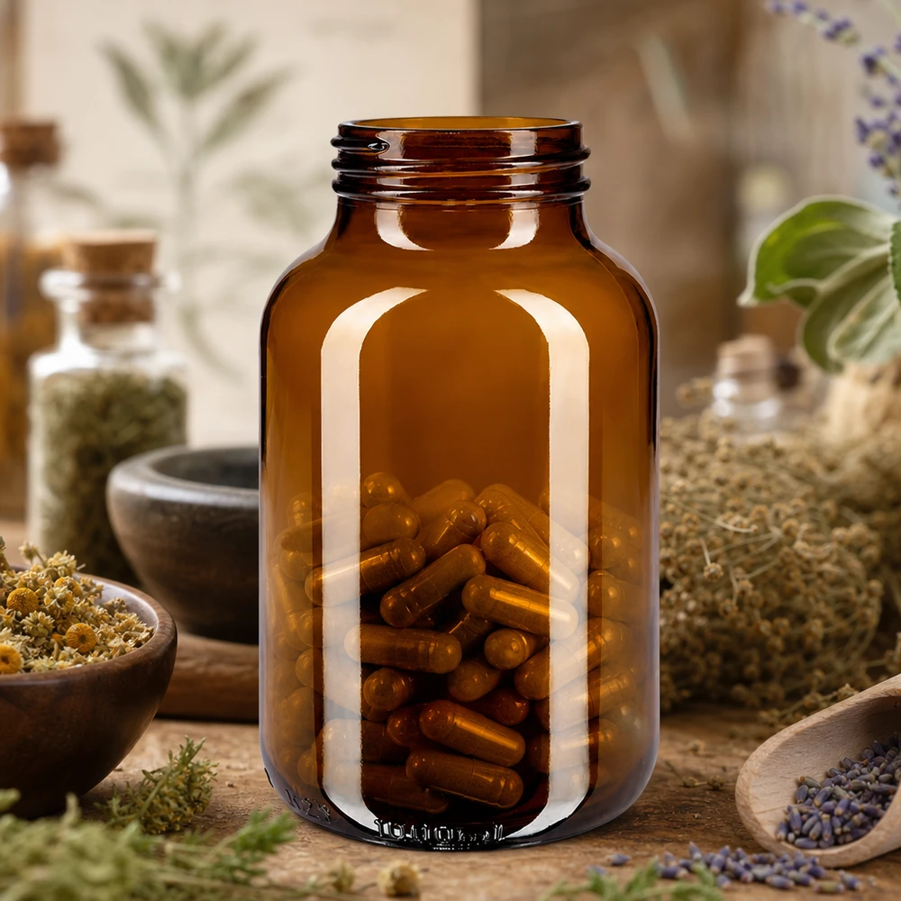 Fles met wijde hals 1000 ml bruin glas met DIN 68 opening zonder sluiting Bruine wijdhalsfles 1000ml van hoogwaardig glas met brede opening voor eenvoudig vullen