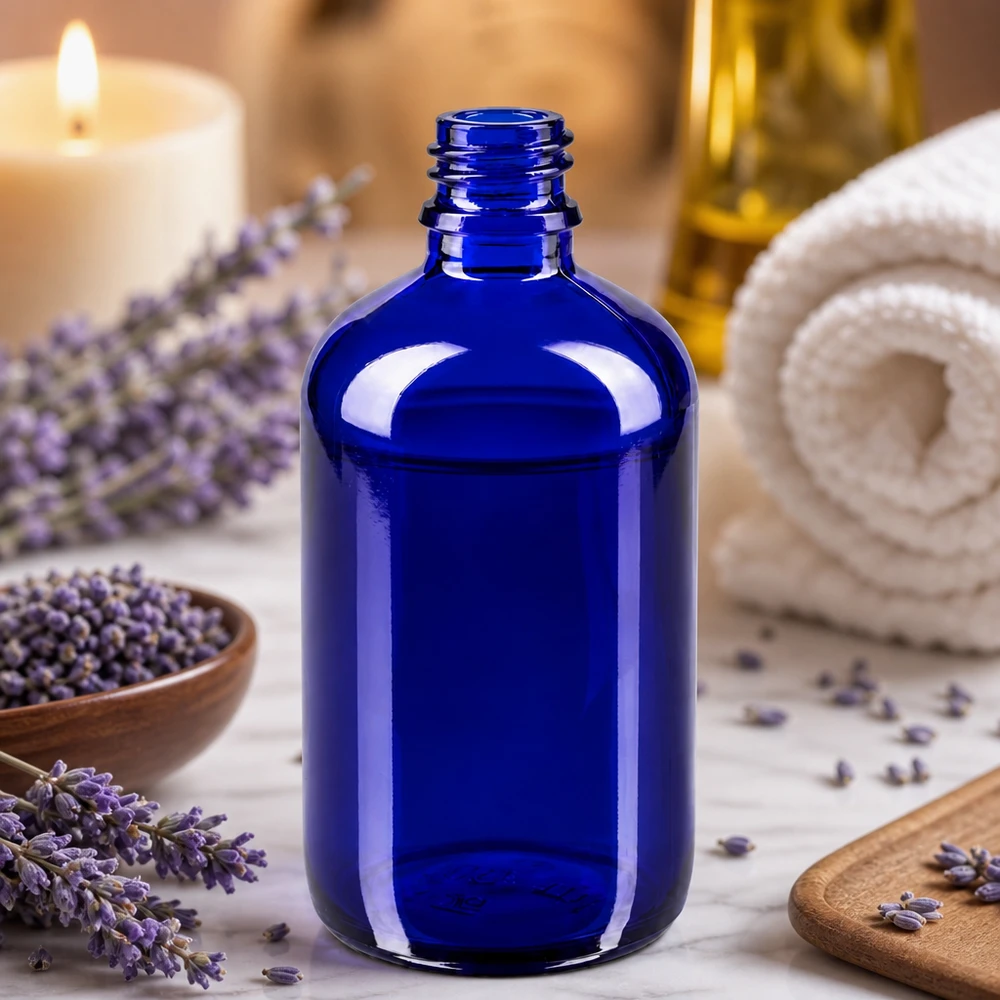 Blauwe glazen fles 100ml Vintage apothekersfles kobaltblauw 100ml met klassiek ontwerp