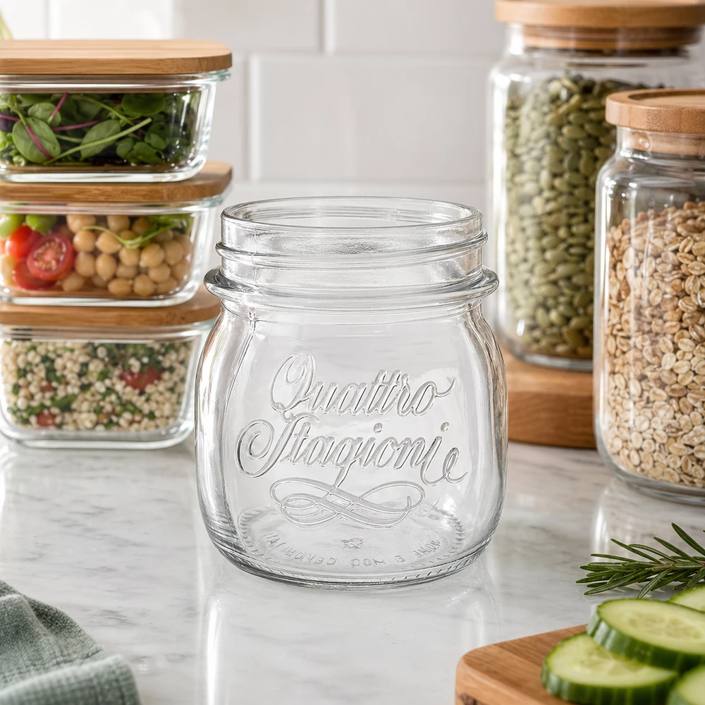 250ml huishoudglas "Quattro Stagioni" 250ml Quattro Stagioni voorraadpot met schroefdop voor het bewaren van voedsel en kruiden in de keuken