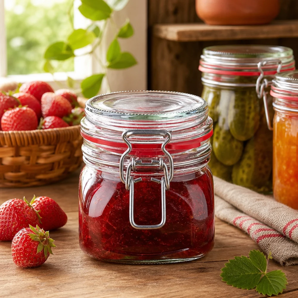 Voorraadpot type G van 370 ml met beugelsluiting UN.. Glazen voorraadpot 370ml met draaidop ideaal voor jam en marmelade