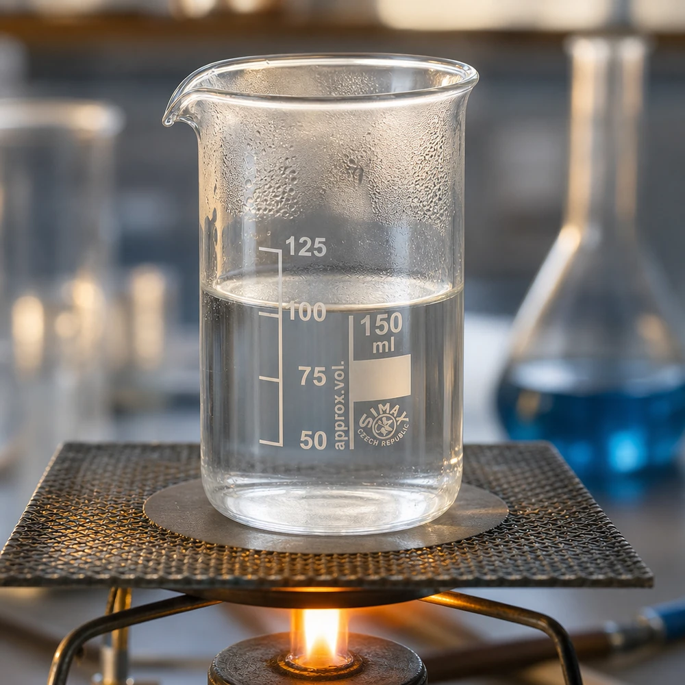 Bekerglas 150ml van hittebestendig borosilicaatglas (hoog model) Maatbeker van 150 ml, hoog model, met schaalverdeling van 50 tot 125 ml, bij verhitting op een gasbrander