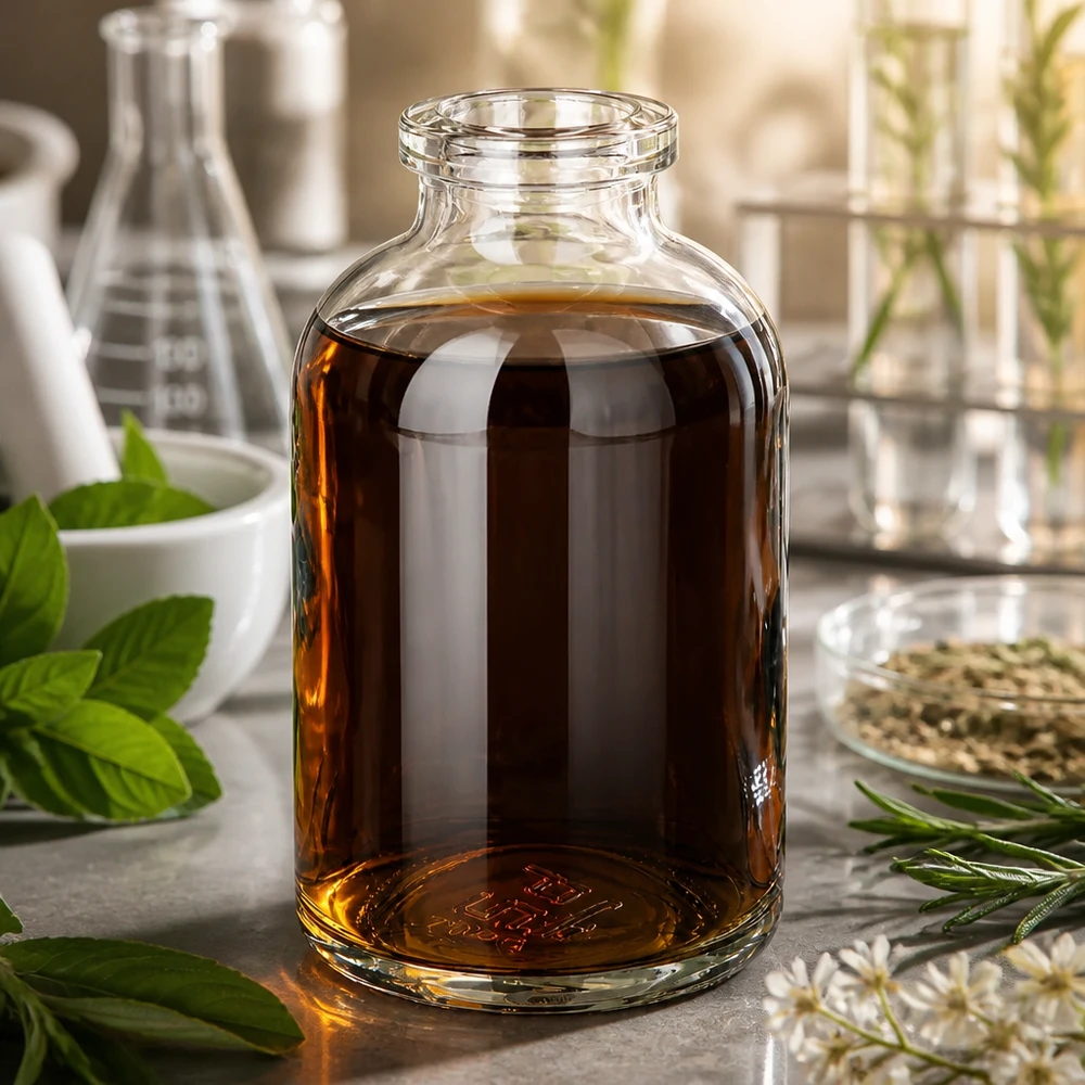 Injectiefles helder glas 50ml Kompakte Injektionsflasche 50ml aus Klarglas mit amber Naturstoffextrakt und Laborausstattung