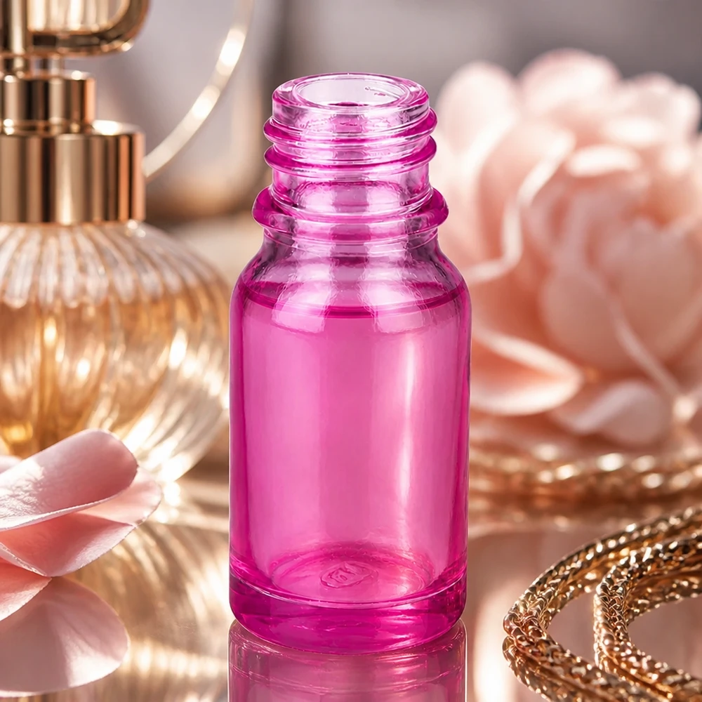 10ml apothekersfles PurpleLine UT18/10 UNiTWIST Hoogwaardige 10ml PurpleLine UT18/10 UNiTWIST glazen fles in transparant roze voor natuurlijke cosmetica