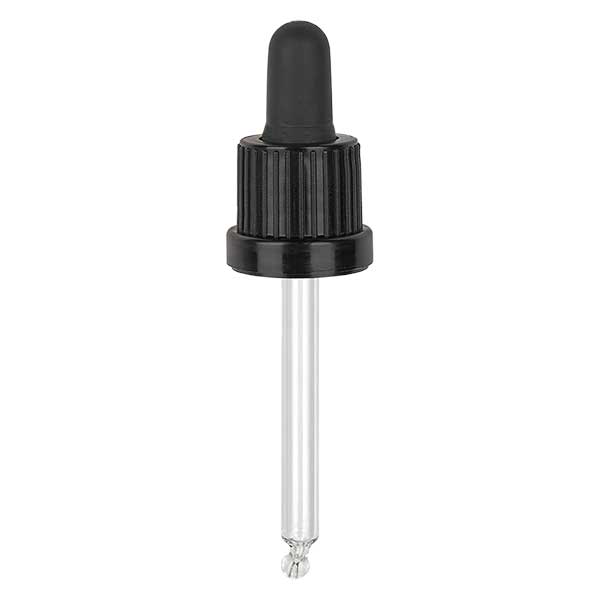 Glazen druppelpipet, zwart/zwart PL61 garantiesluiting (OV III) Glazen druppelpipet, zwart/zwart PL61 garantiesluiting (OV III)