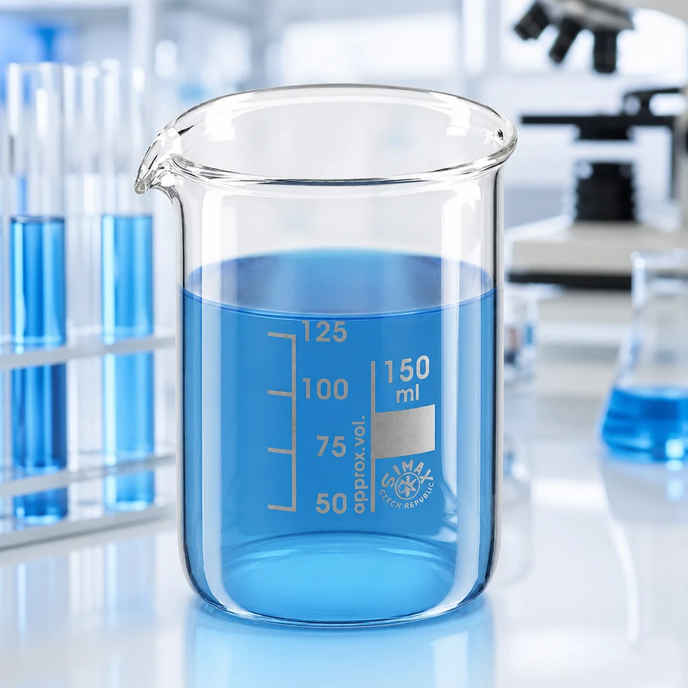 Bekerglas 150 ml van hittebestendig borosilicaatglas (laag model) Lage vorm beker 150ml borosilicaatglas met precieze schaalverdeling voor chemische experimenten
