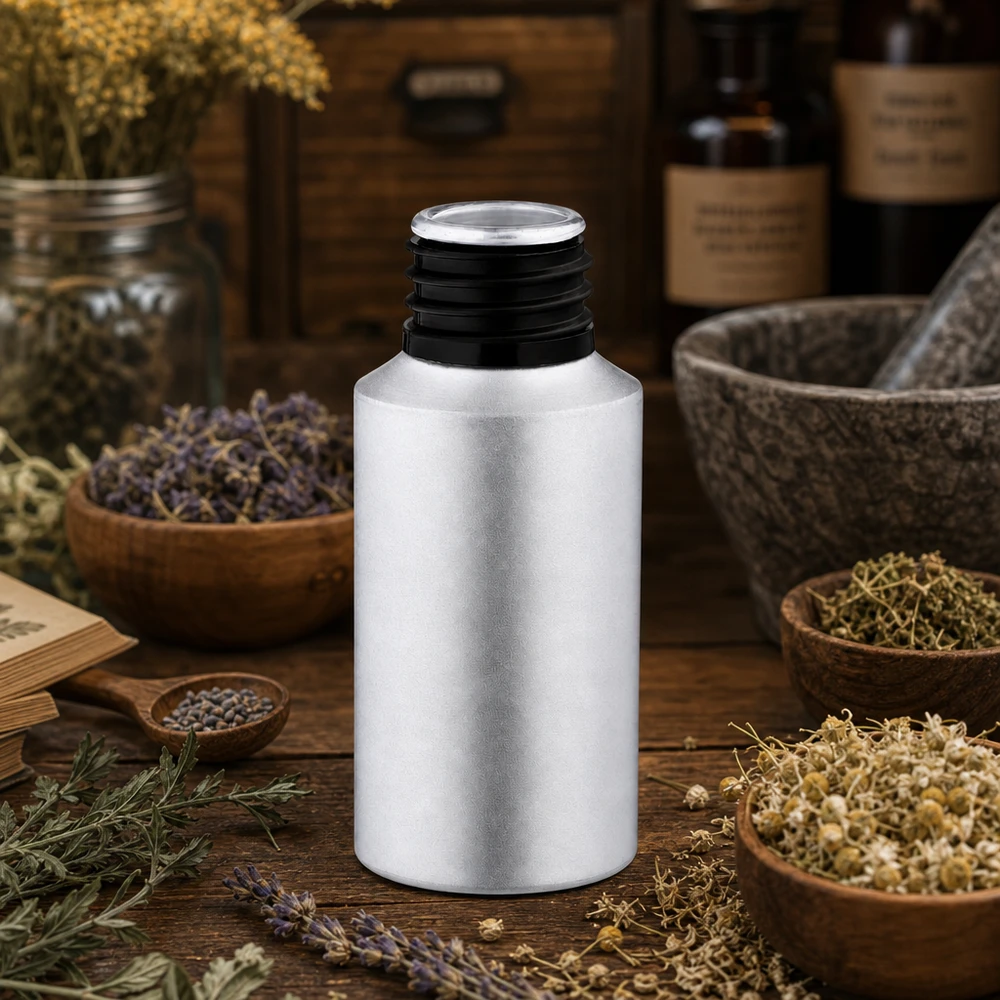30 ml aluminium fles gebeitst zonder sluiting Hersluitbaar 30ml flesje van gebeitst aluminium voor het veilig bewaren van medicinale plantenextracten