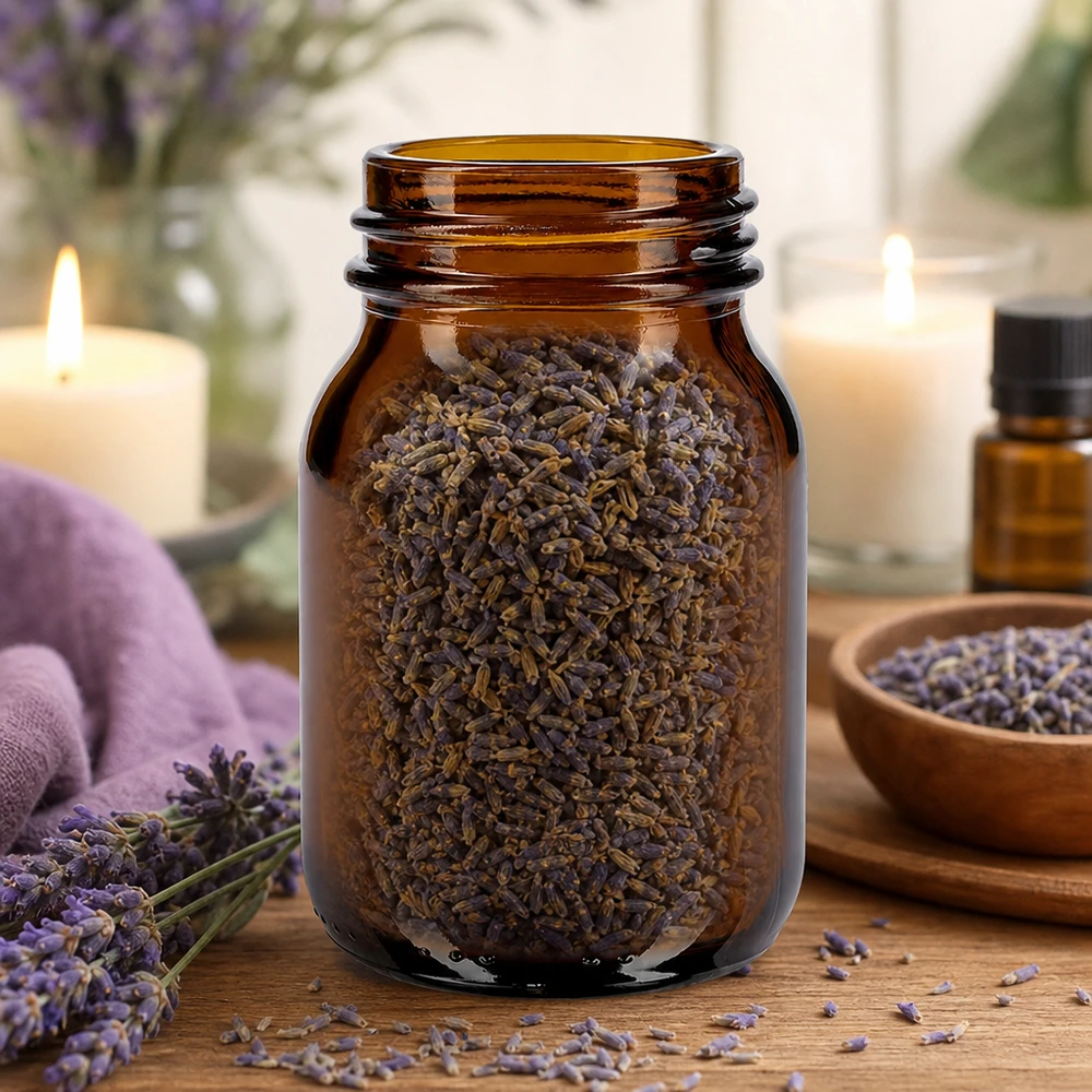 75ml amberkleurig glazen flesje met wijde hals en DIN 40 afwerking Compacte 75ml fles met brede hals in bruine glazen look, ideaal voor kruiden en specerijen