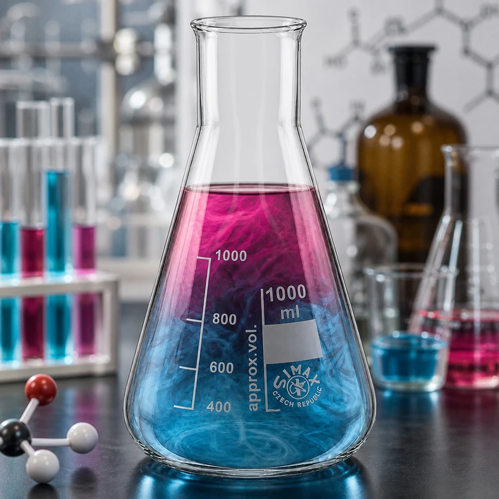Erlenmeyer 1000ml wijde hals borosilicaat met afgeronde rand