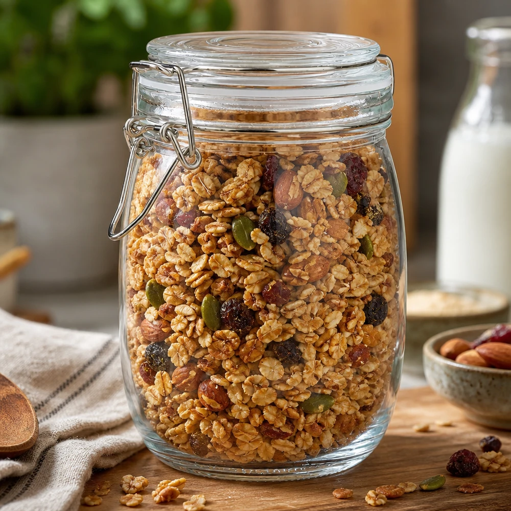 1000 ml voorraadpot type S met scharnierende top UN. Grote voorraadpot van 1000 ml met draaidop, ideaal voor muesli, noten en gedroogd fruit