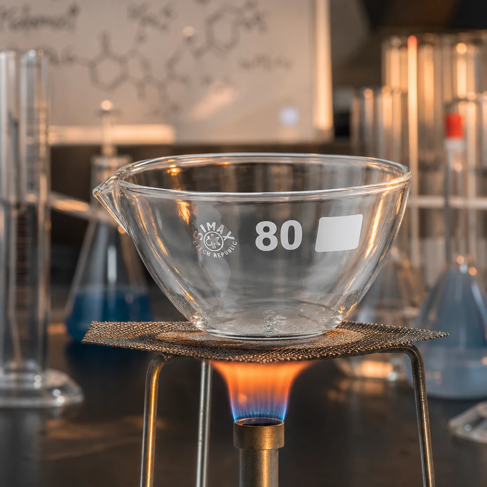 Indampschaal 90ml van borosilicaatglas met schenktuit Dampbakje van laboratoriumglas 80 mm transparant met schenktuit voor thermische toepassingen