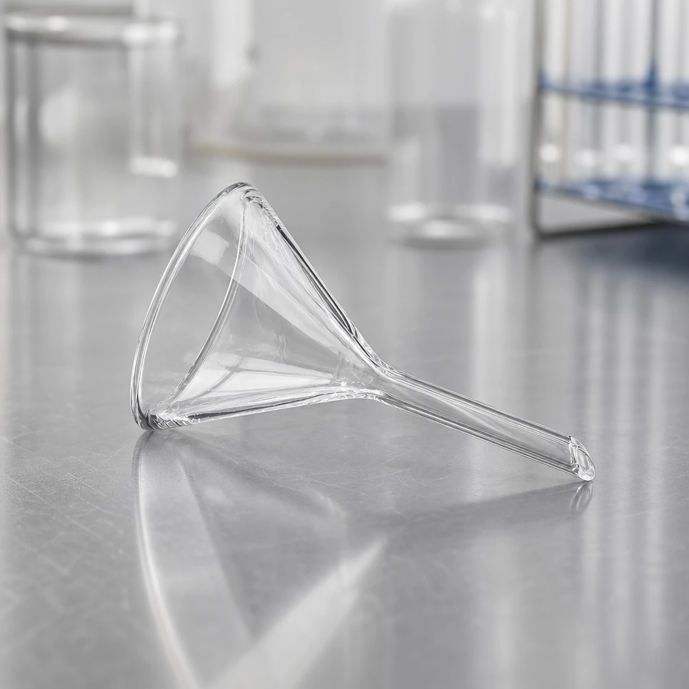 Glazen trechter Ø 45mm - kalk-soda-glas - 60° hoek Transparante laboratoriumtrechter van natronkalkglas met een diameter van 45 mm voor chemische toepassingen