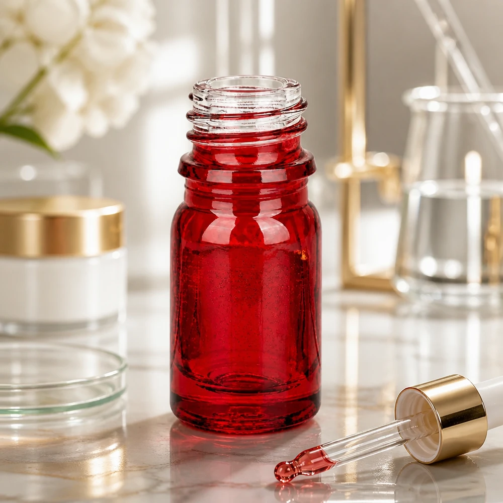 5ml apothekersfles RedLine UT18/5 UNiTWIST Moderne 5ml RedLine apothekersfles in robijnrood met ergonomisch UNiTWIST UT18/5 ontwerp