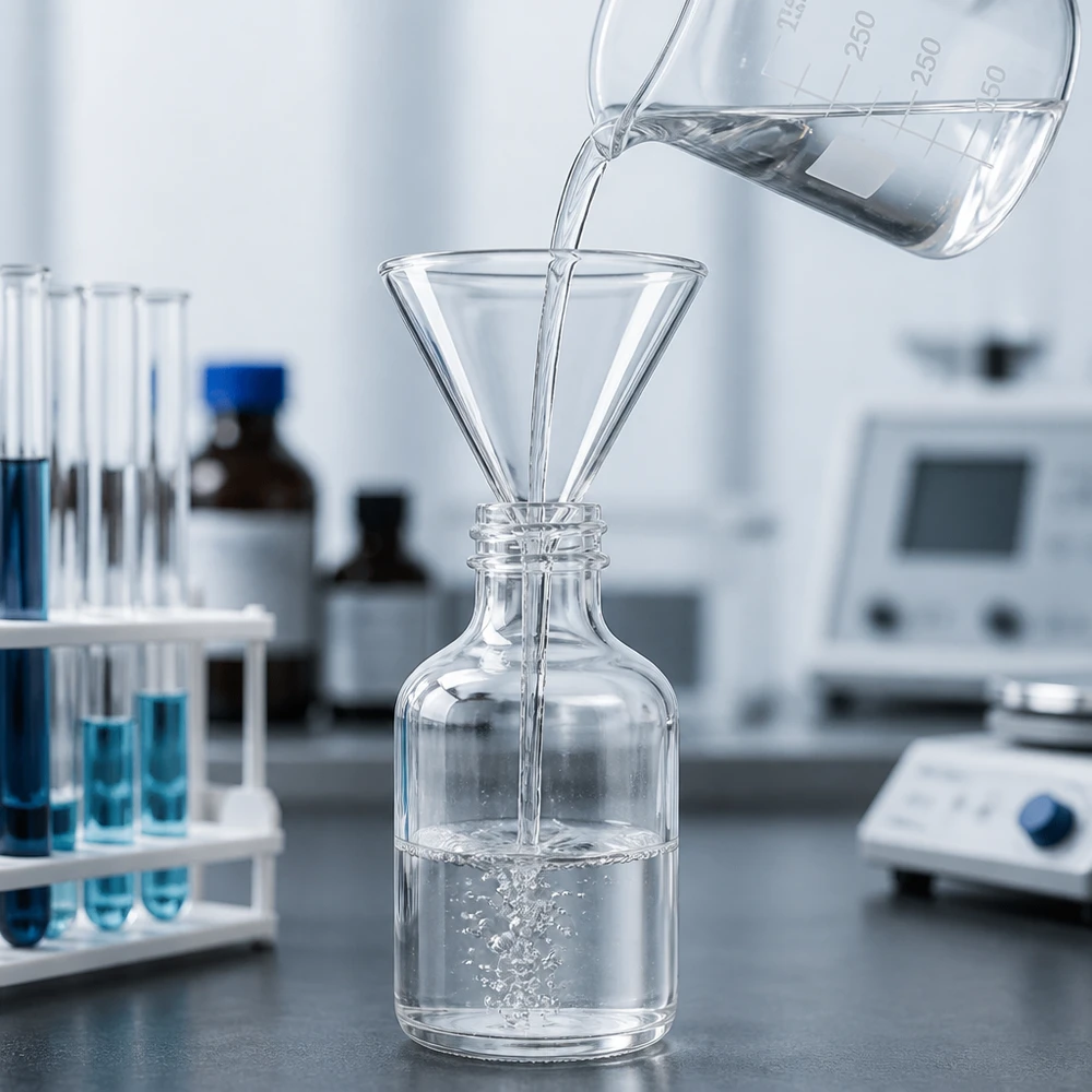 Glazen trechter Ø 100mm - kalk-soda-glas - 60° hoek Laboratoriumtrechter met korte steel, 100 mm, van robuust kalk-sodaglas voor chemische toepassingen en analyses