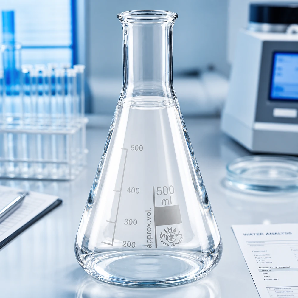 Erlenmeyer 500ml nauwe hals borosilicaat met afgeronde rand Erlenmeyer 500 ml met smalle hals voor exacte volumemeting