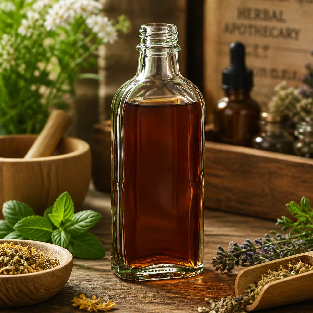 Doorzichtige Meplat-fles van 100 ml met DIN22-schroefdraad, ideaal voor natuurgeneeskunde en kruidenextracten