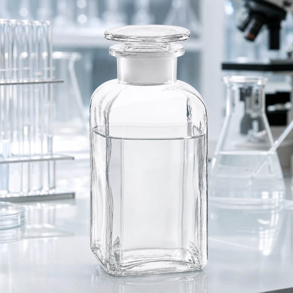 Vierkant-apothekersfles 350 ml wijde hals helder glas incl. glazen stop Glazen bewaarfles 350 ml, hoekig, met brede hals en glazen stop, voedselveilig, helder