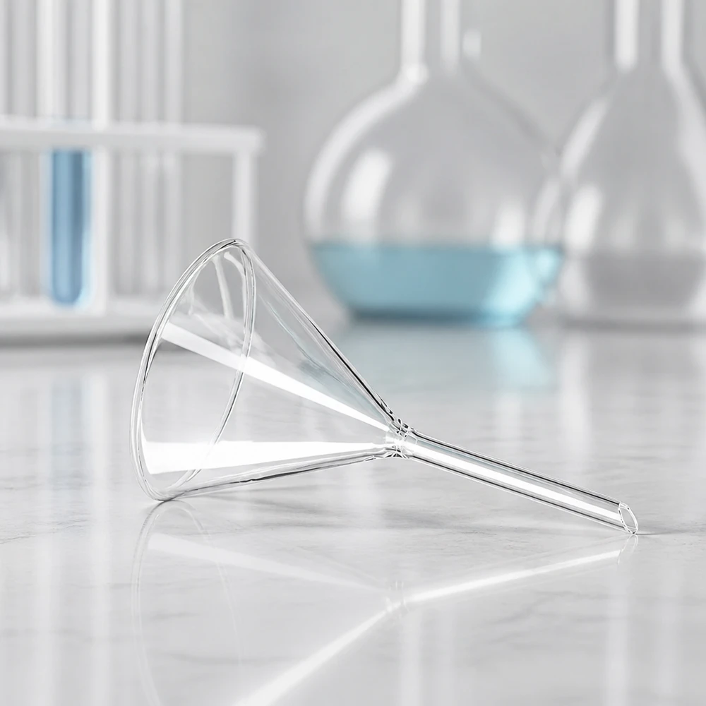 Glazen trechter Ø 100mm - kalk-soda-glas - 60° hoek Een trechter van kalk-soda-glas met een scherpe hoek van 60 graden en een diameter van 10 cm voor efficiënt filteren