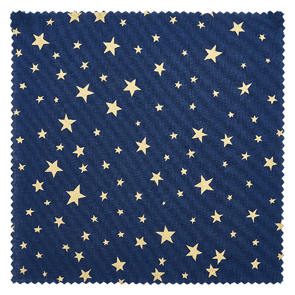 Stoffen doily sterren blauw 150x150mm vierkant Blaues Stoffdeckchen mit goldenen Sternen verschiedener Größen Detail-Ansicht 15cm quadratisch für Dekoration