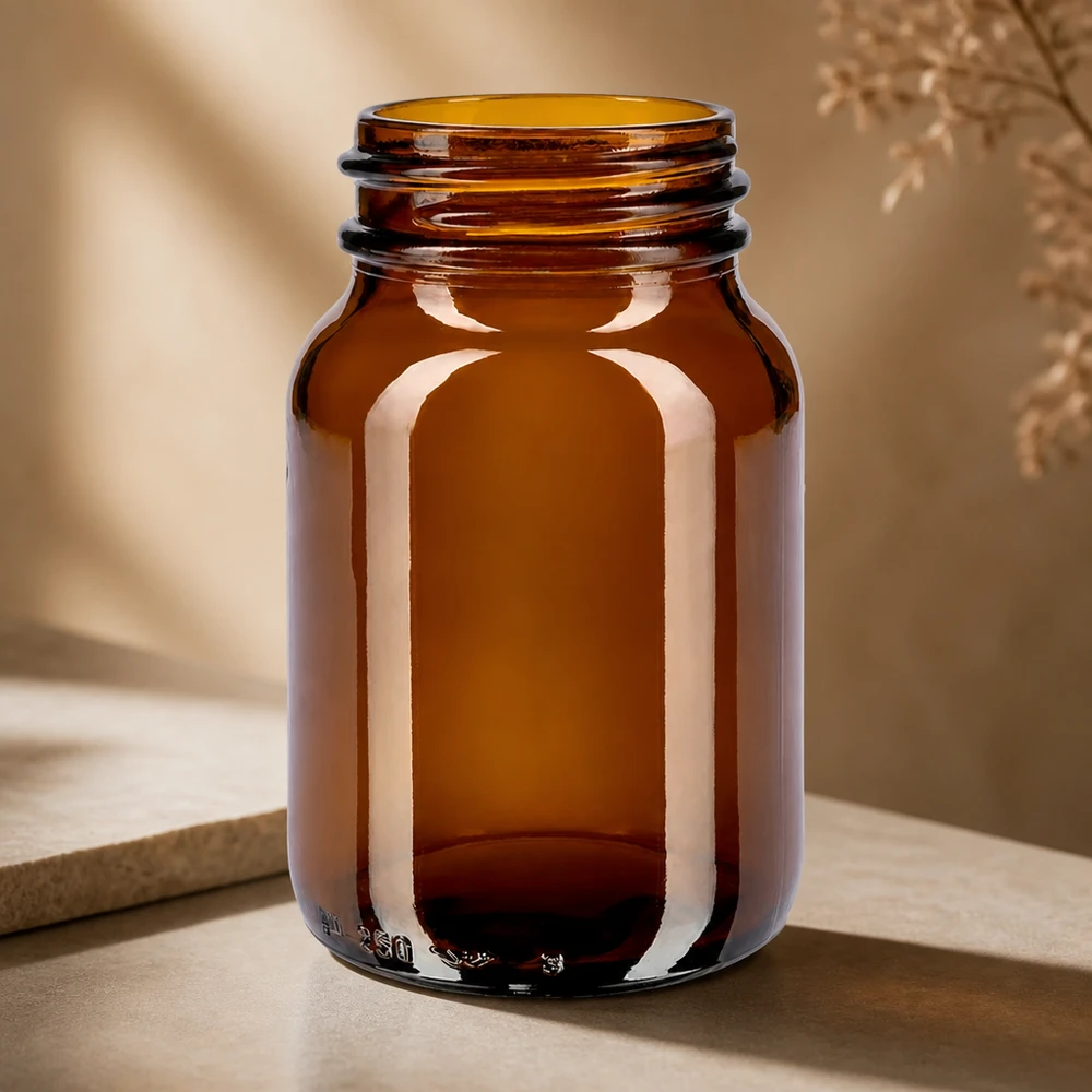Fles met wijde hals 250 ml bruin glas met DIN 55 opening zonder sluiting Fles met brede hals van 250 ml, gemaakt van hoogwaardig amberkleurig glas voor optimale bescherming van de inhoud tegen licht