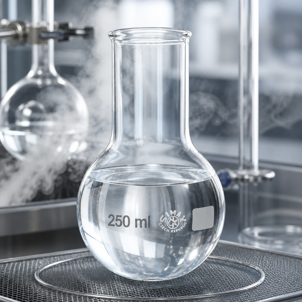 Platbodem kolf 250ml wijde hals borosilicaat met afgeronde rand Veelzijdige 250 ml rondbodemkolf met wijde hals voor analytische synthese en kwaliteitscontrole