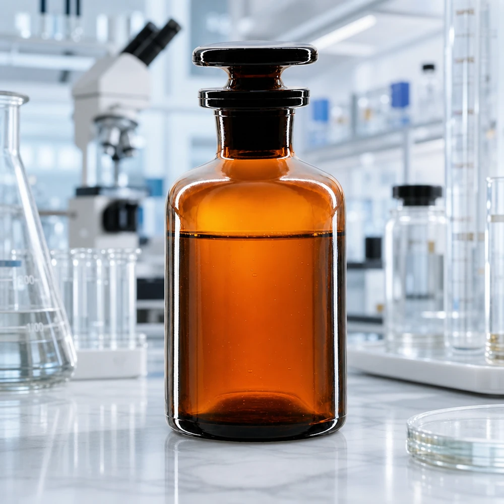 Apothekersfles 50 ml nauwe hals bruin glas incl. glazen stop Laboratoriumvoorraadfles 50 ml, smalle hals, bruin glas, met stop, voor lichtgevoelige chemicaliën