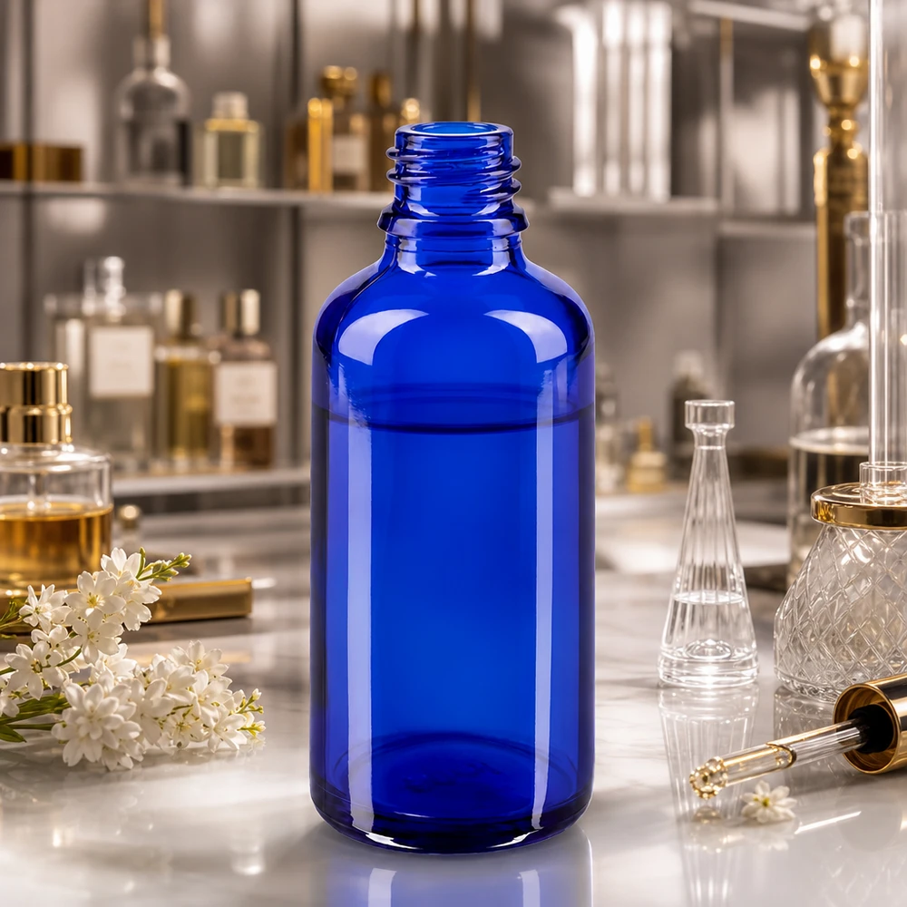 Blauwe glazen fles 50ml Robuuste blauwe 50ml apothekersfles ApoGlas met UV-bescherming voor gevoelige vloeistoffen