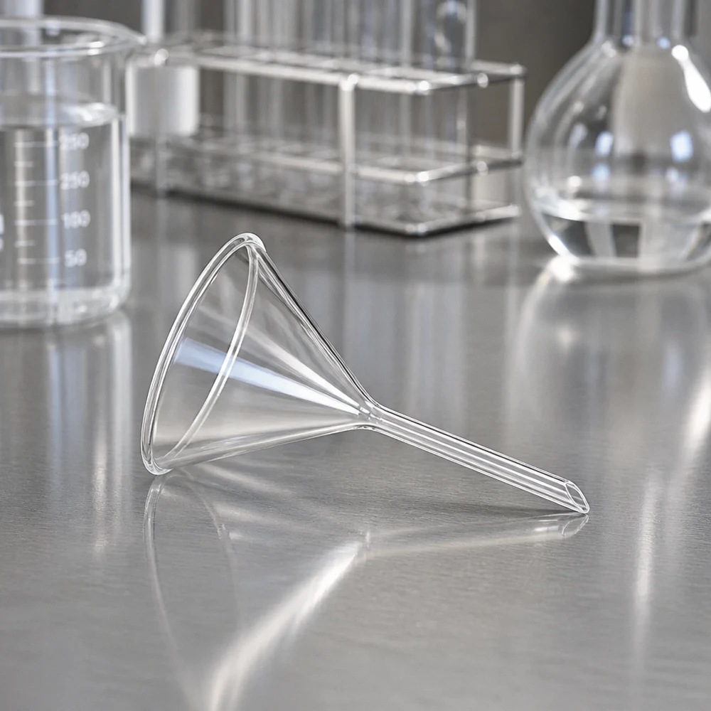 Glazen trechter Ø 55mm - kalk-soda-glas - 60° hoek Compacte trechter met korte steel 55 mm van robuust natronkalkglas voor laboratorium- en huishoudelijk gebruik