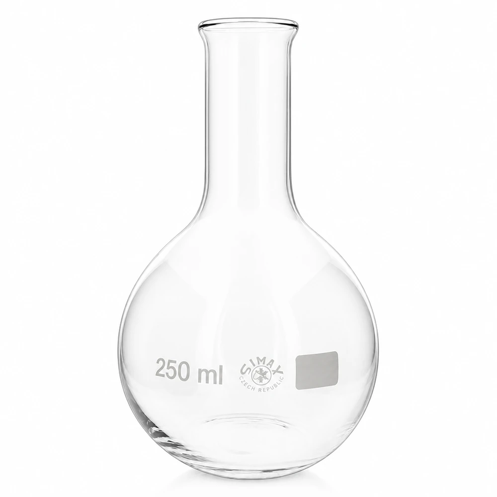 Platbodem kolf 250ml nauwe hals borosilicaat met afgeronde rand Heldere glazen kolf 250ml met smal openingsgedeelte
