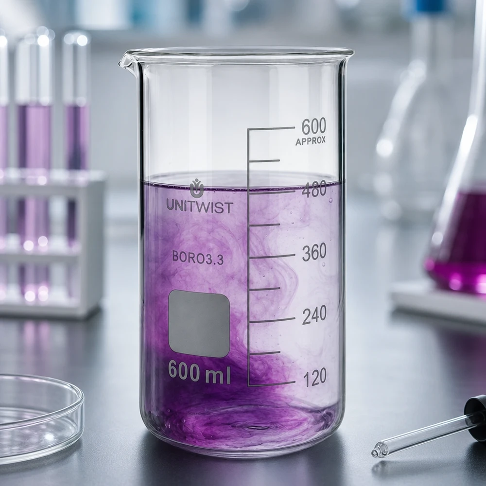Beker 600ml borosilicaat, hoge vorm UNITWIST Becherglas 600 ml UNITWIST BORO3.3 met schenktuit en beschrijfbaar etiketveld