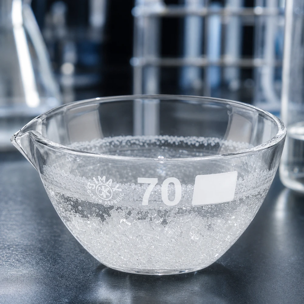Indampschaal 60ml van borosilicaatglas met schenktuit Compacte borosilicaatkom ø7cm met schenktuit voor professionele laboratoriumapparatuur