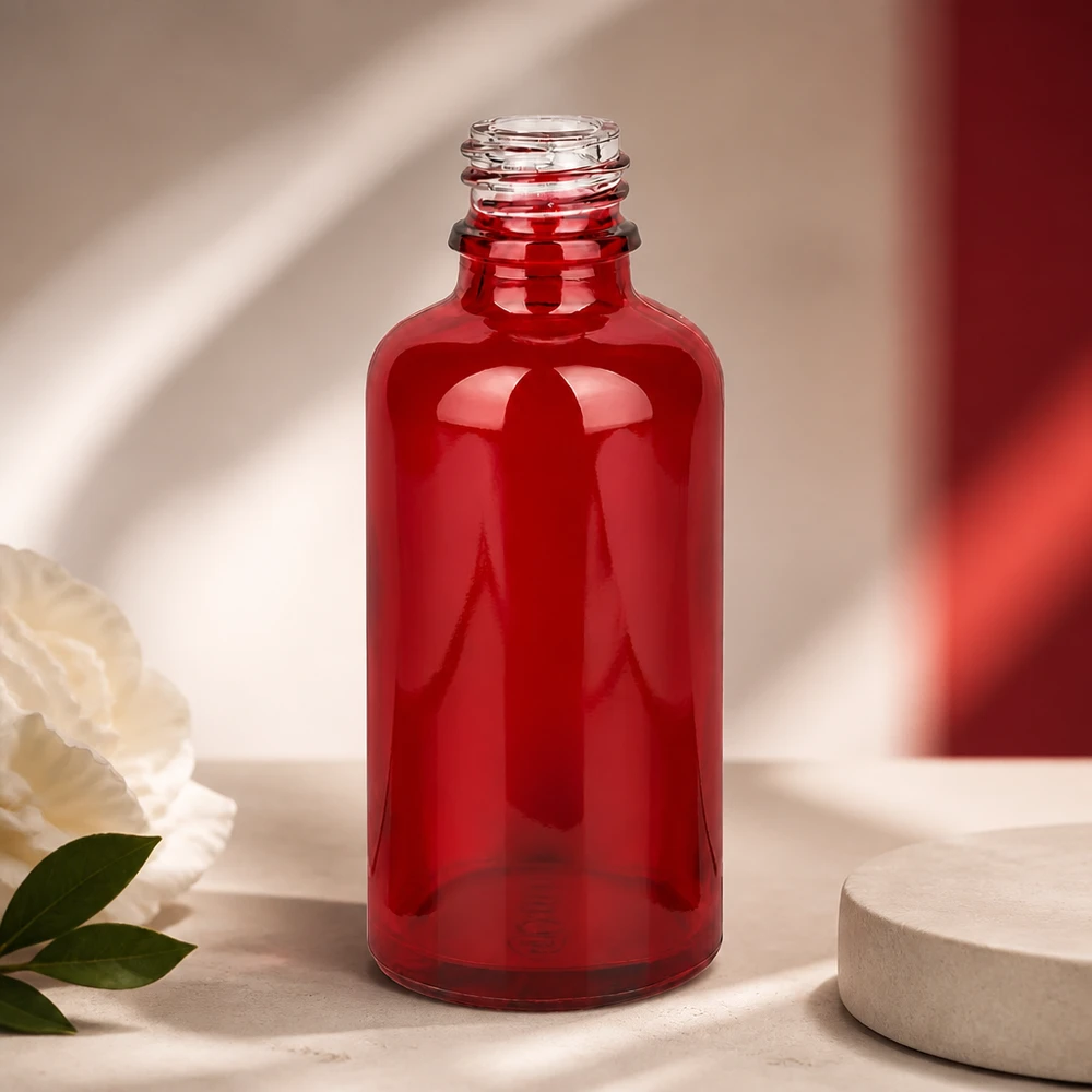 Apothekersfles 50ml RedLine UT18/50 UNiTWIST Handige rode glazen RedLine UT18/50 UNiTWIST fles met ergonomische vorm voor eenvoudig gebruik