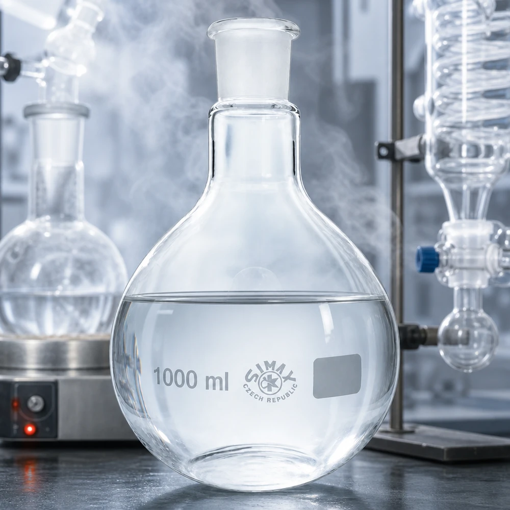 Platbodem kolf 1000ml wijde hals borosilicaat met slijpstuk 29/32 1000 ml kolf met bolvormig lichaam en cilindrische hals voor reactiecontrole