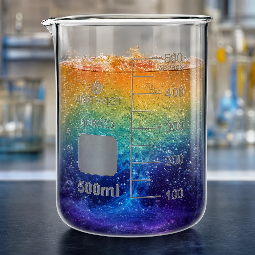 UNiTWIST-bekerglas 500 ml met schenktuit en beschrijfbaar etiketveld, vervaardigd uit borosilicaatglas