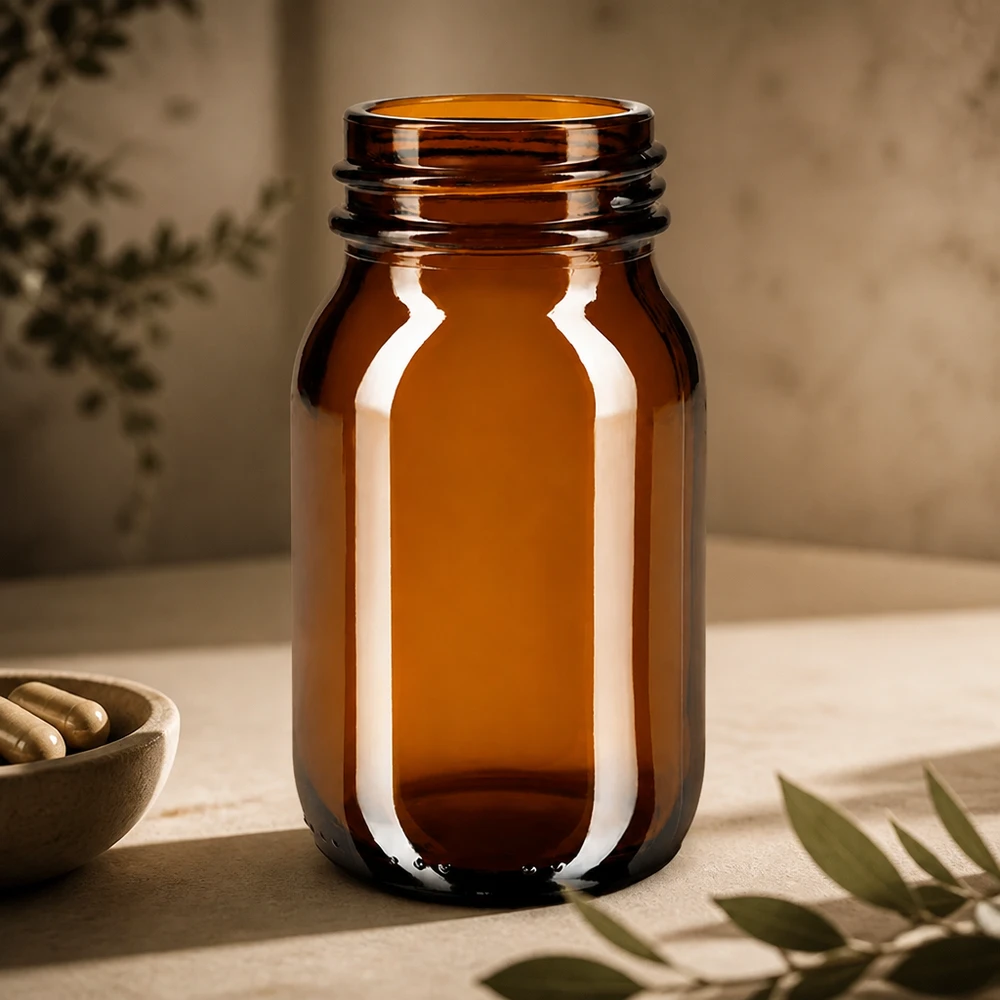Fles met wijde hals 100 ml bruin glas met DIN 32 opening zonder sluiting Hoogwaardige 100ml amberkleurige glazen fles met robuuste schroefdop voor veilig bewaren