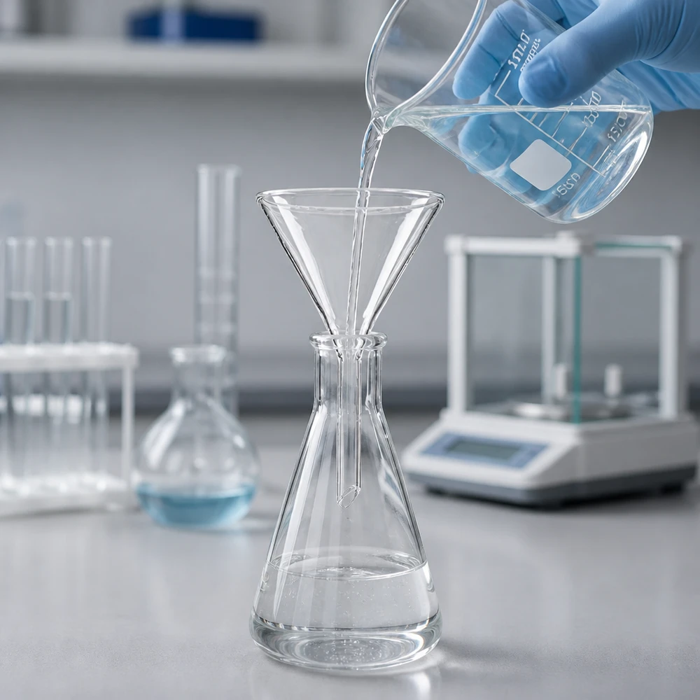 Glazen trechter Ø 55mm - borosilicaat 3.3 - 60° hoek Transparante korte trechter 55 mm van hittebestendig borosilicaat voor laboratoriumtoepassingen
