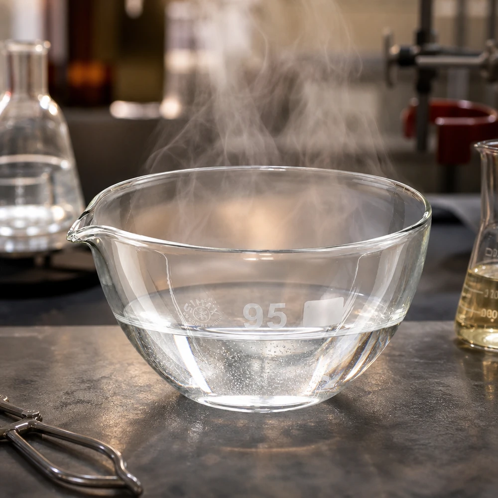Indampschaal 170ml van borosilicaatglas met schenktuit Hoogwaardige glazen schaal van 170 ml met schenktuit voor professionele laboratoriumtoepassingen