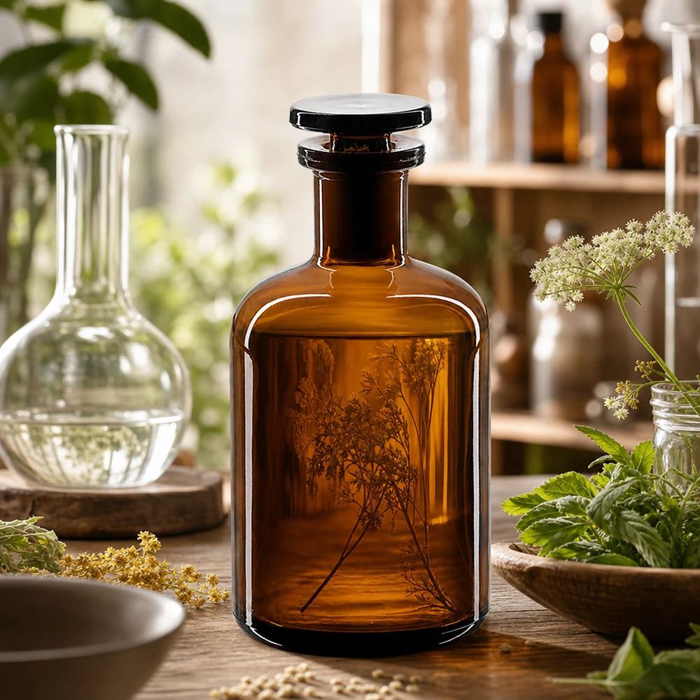 Apothekersfles 100 ml nauwe hals bruin glas incl. glazen stop Donkere voorraadfles 100 ml, smalle hals, glazen dop, UV-bescherming voor vloeistoffen