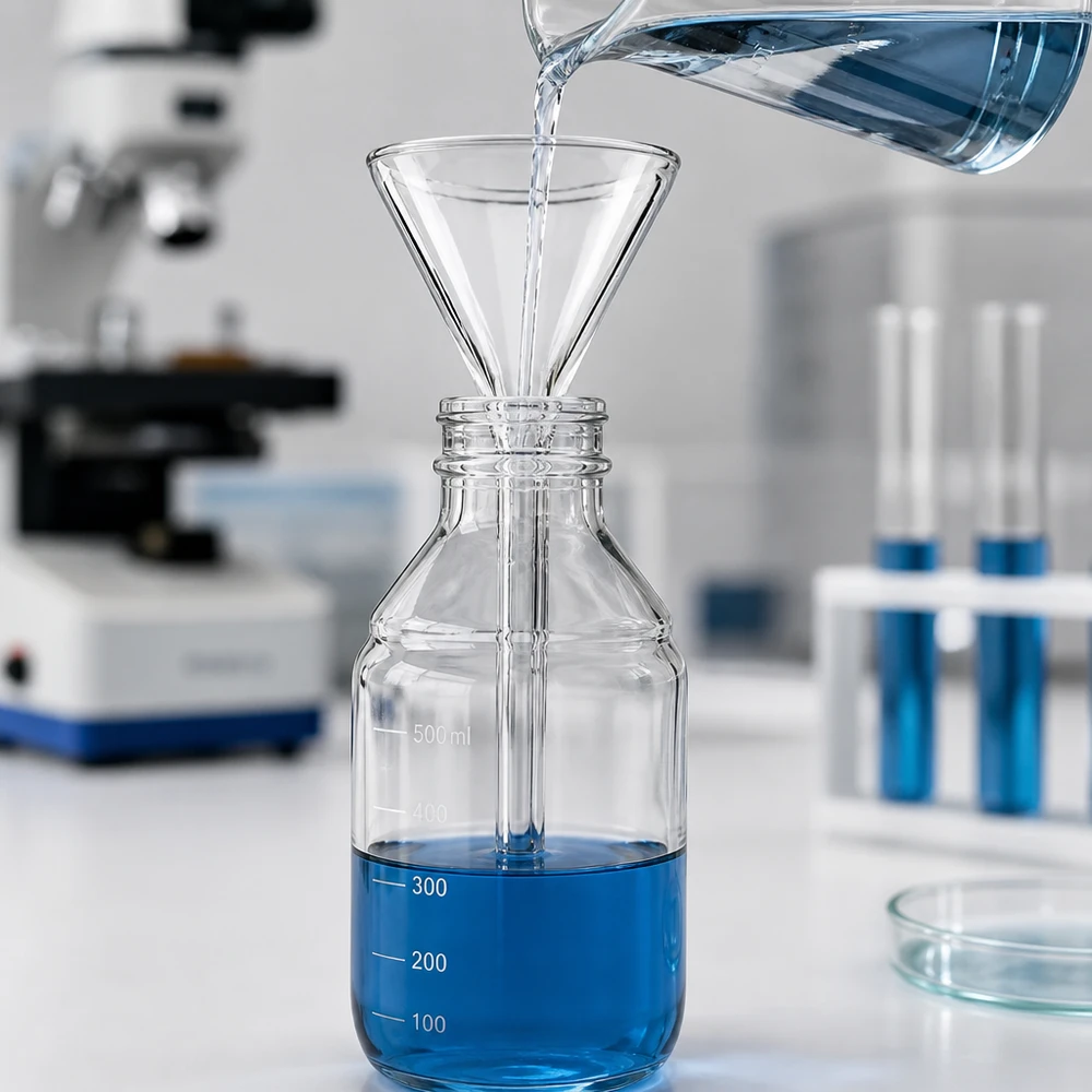 Glazen trechter Ø 30mm - kalk-soda-glas - 60° hoek Compacte laboratoriumtrechter van soda lime glas met 30 mm opening voor het efficiënt doseren van vloeistoffen