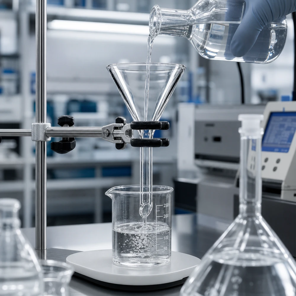 Glazen trechter Ø 30mm - kalk-soda-glas - 60° hoek Compacte laboratoriumtrechter van soda lime glas met 30 mm opening voor efficiënte filtratie en scheiding