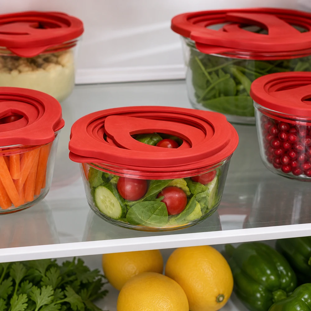 Inlegring van natuurrubber RR80 Einkochring RR80 Naturgummi rot für Vorratsgläser im Kühlschrank mit frischem Salat Gemüse praktische Aufbewahrung