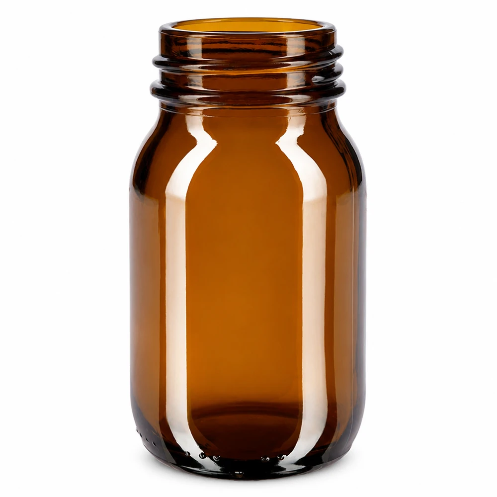 Fles met wijde hals 100 ml bruin glas met DIN 32 opening zonder sluiting 100ml wijdhalsfles van amberkleurig glas voor cosmetica en farmaceutica