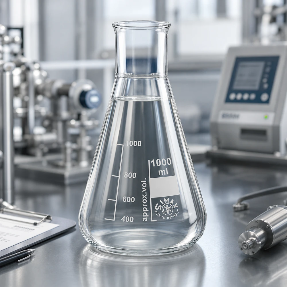 Erlenmeyer 1000ml wijde hals borosilicaat met afgeronde rand Erlenmeyer 1000ml wijde hals borosilicaat met afgeronde rand